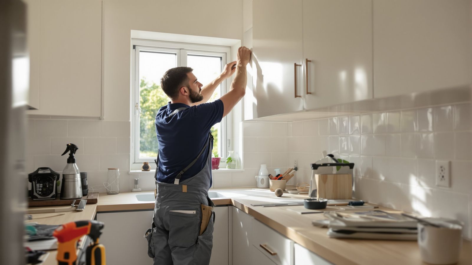 Vakman aan het werk in een keuken